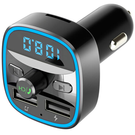 BEBUSINGOTO Transmisor FM Bluetooth, adaptador de radio para coche Bluetooth 5.0, reproductor MP3, kit manos libres inalámbrico, cargador de encendedor con dos puertos USB de 5 V/2,4 A y 1 A, compati