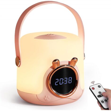 BEBUSINGOTO Veilleuse portable avec horloge pour enfants, veilleuse tactile pour chambre de bébé, veilleuse d'allaitement, veilleuse pour bébé, lampes de table rechargeables avec cordon