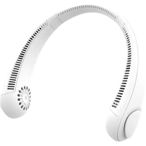 BEBUSINGOTO Ventilador de cuello portátil, USB con batería de 600 mAh, manos libres sin aspas, 3 velocidades, silencioso y ajustable 360° para oficina, hogar y viajes (blanco)
