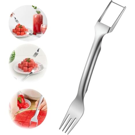 BEBUSINGOTO Wassermelonenschneider, 2-in-1 Doppelkopf-Fruchtschneider/Hobel, Wassermelonenwürfelschneider aus Edelstahl, praktisches Küchenwerkzeug zum Schneiden von Melonen