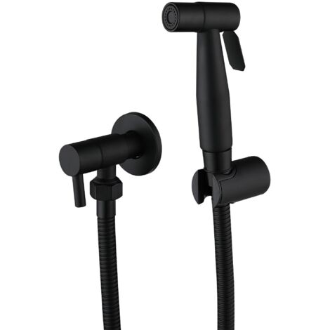 BEBUSINGOTO WC-Sprühpistolen-Set aus Edelstahl 304, Spüldüse mit G1/2"-Schlauch und T-Ventil, Schwarz