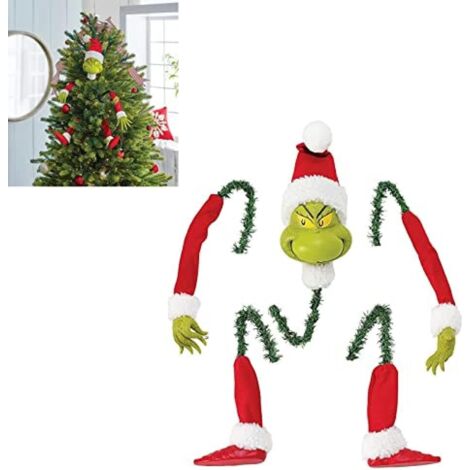 BEBUSINGOTO Weihnachtsbaumschmuck - Grinch-Elfenkopf - Grinch-Elfenkopf/-arm/-bein für Weihnachtsbaumstola - Plüschelf