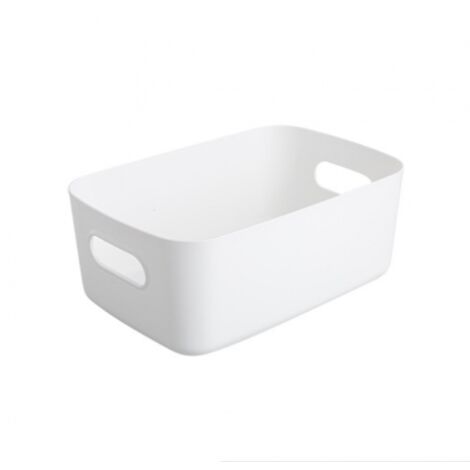 BEBUSINGOTO Weißer Aufbewahrungskorb aus Kunststoff, Schrank- oder Schubladeneimer mit Griff zum Stapeln, für Badezimmer, Küche, Schlafzimmer, Büro, 20,5 x 14 x 7 cm (Weiß)