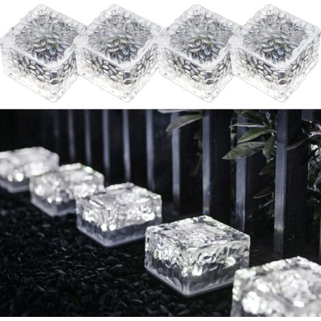 BEBUSINGOTO x 7 x 5 cm, 4er-Pack Solarsteine mit kaltweißem Licht, PVC-Solarsteine mit Lichtsensor, Ein-/Aus-Solarleuchten für Einfahrt, Rasen usw.