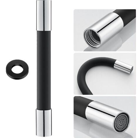 Bec de robinet à 360° avec rallonge de 50 cm et joint, noir, bec principal anti-éclaboussures, WC, balcon, salle de bain