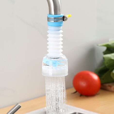 Bec de robinet de crédence pivotant, économiseur d'eau de robinet, robinet pliant de cuisine, de salle de bain et de douche avec rallonge de robinet de crédence encliquetable bleu