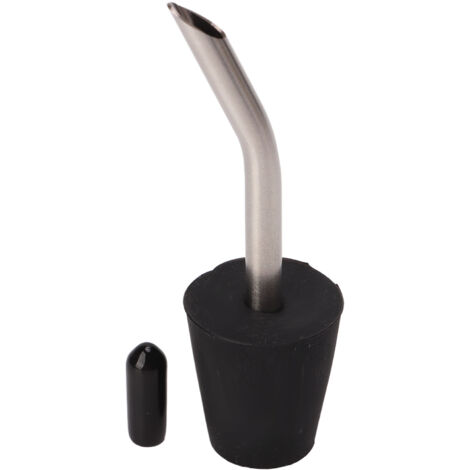 Beccuccio versatore in acciaio inox nero, accessorio di ricambio con prolunga e tappo antipolvere per bottiglie di caffè e alcolici.