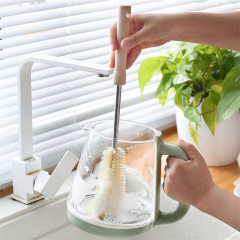 Becherbürste aus Holz und Nylon – EcoBrush Clean+ – Zum Reinigen von Flaschen, Gläsern und Babyflaschen – Lang mit Aufhängeloch
