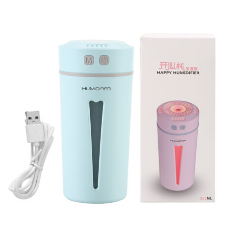 Becherförmiger USB-Luftbefeuchter mit farbiger LED für Zuhause/Büro/Auto (Blau)