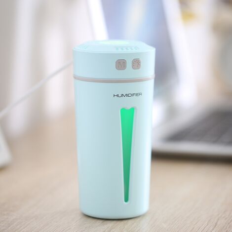 Becherförmiger USB-Luftbefeuchter mit mehrfarbiger LED-Beleuchtung für Büro, Auto und Zuhause (Blau)