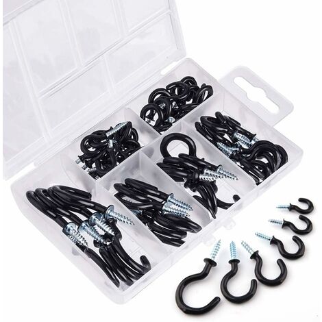 Becherhaken-Set, schwarz, Vinylbeschichtung, 70 Stück, 6 Größen