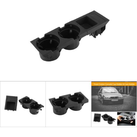 Becherhalter und Münzfach für die Mittelkonsole des BMW E46 (1998-2004), schwarze Innenausstattung.