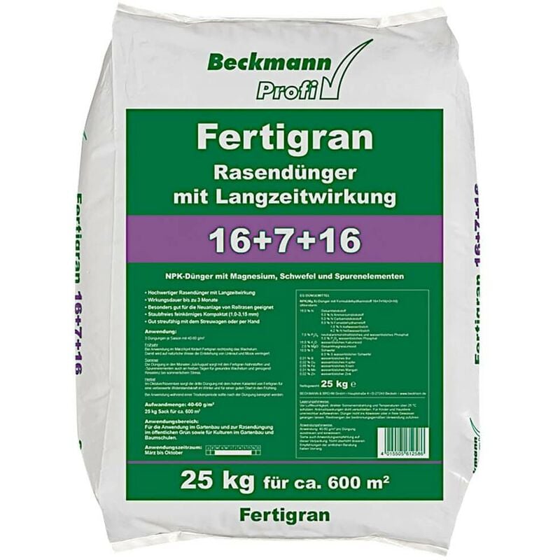 Engrais gazon profi Fertigran 16+7+16 25 kg Engrais pour gazon de sport - Beckmann