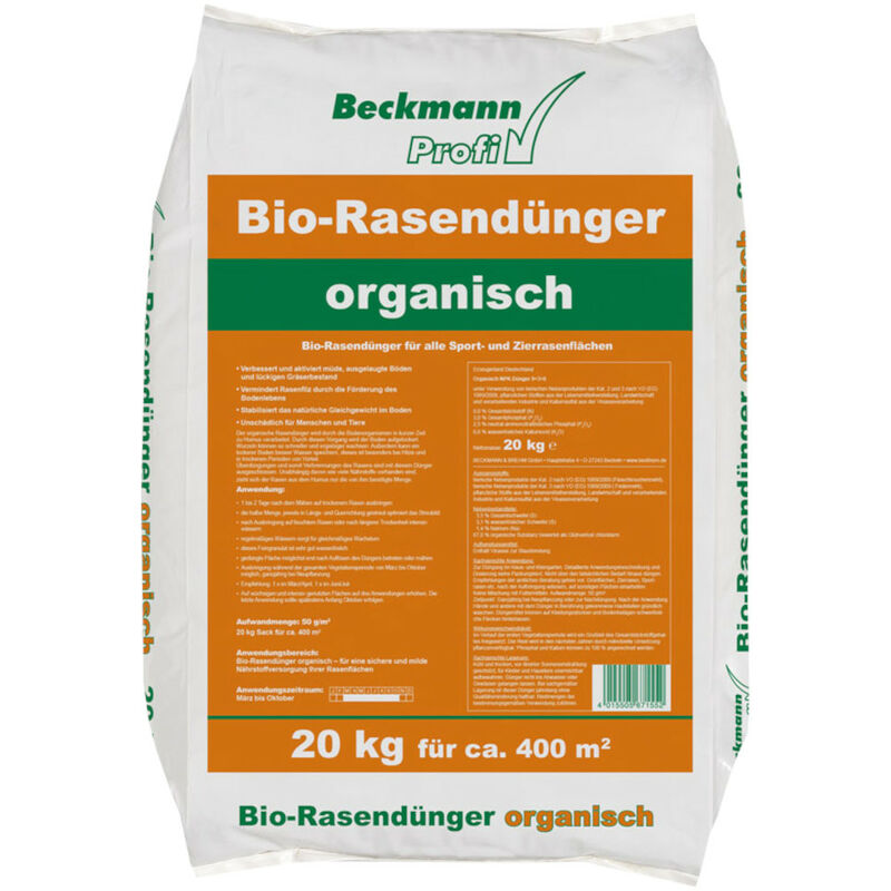 Beckmann - profi engrais organique pour gazon 20 kg inoffensif pour l'homme et l'animal