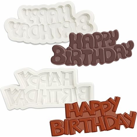 BecomeRich-Happy Birthday Backformen 3D Happy Birthday Küchenform 2 Stück Happy Birthday Form Silikon Schokoladenform Pralinenform Buchstaben Form Kuchen Silikon Fondant Formen
