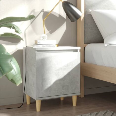 Bed Cabinet with Solid Wood Legs Concrete Grey 40x30x50 cm vidaXL