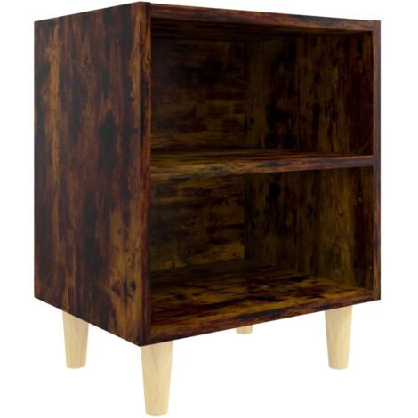 Bed Cabinet with Solid Wood Legs Smoked Oak 40x30x50 cm vidaXL