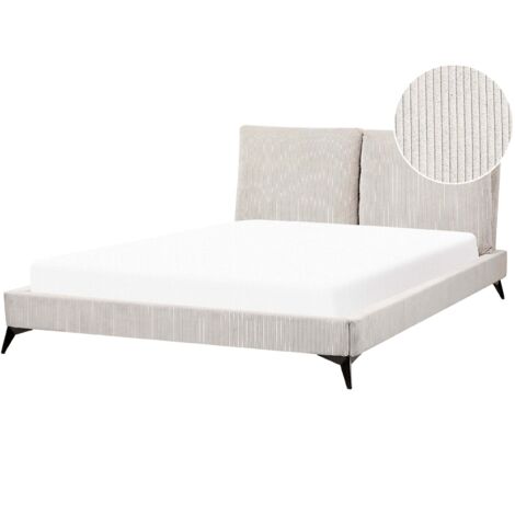 Bed Corduroy MELLE 160 x 200 cm (EU King Size) Light Beige