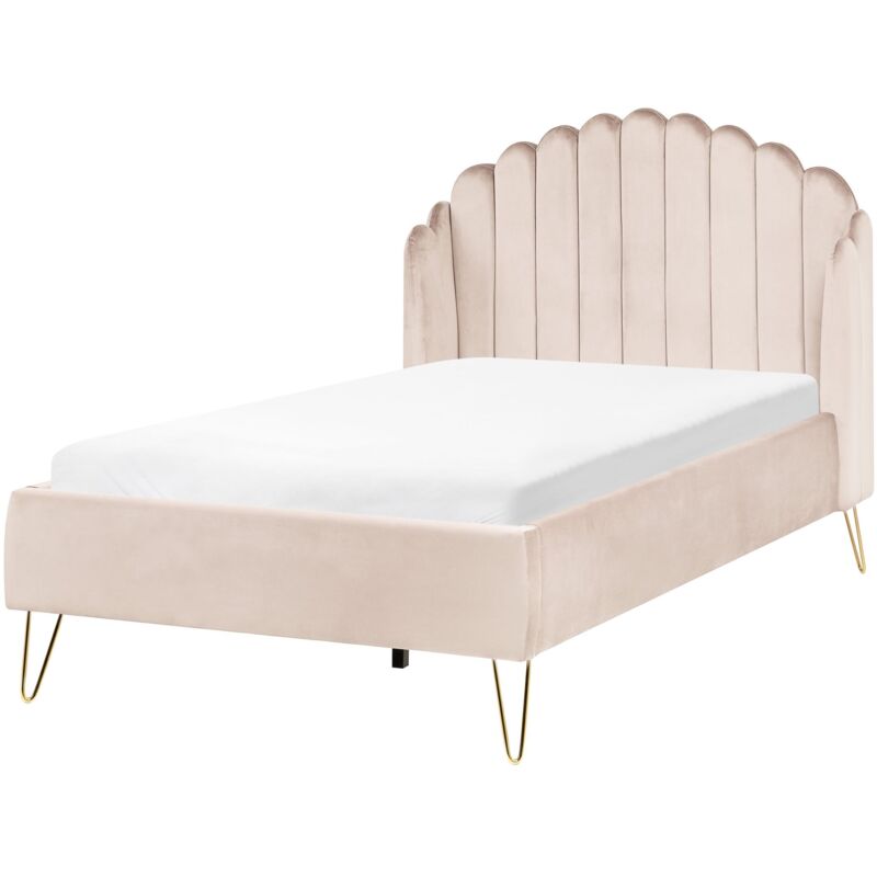 Beliani Bed Fabric Ambillou 120 X 200 Cm (eu Small Double) Light Beige