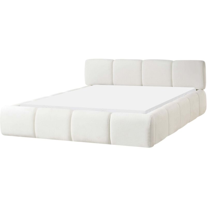 Beliani Bed Off-white Fabric Upholstery Eu King Size 5ft3 Scandinavian Modern Minimalist Design Soft Headboard Orville