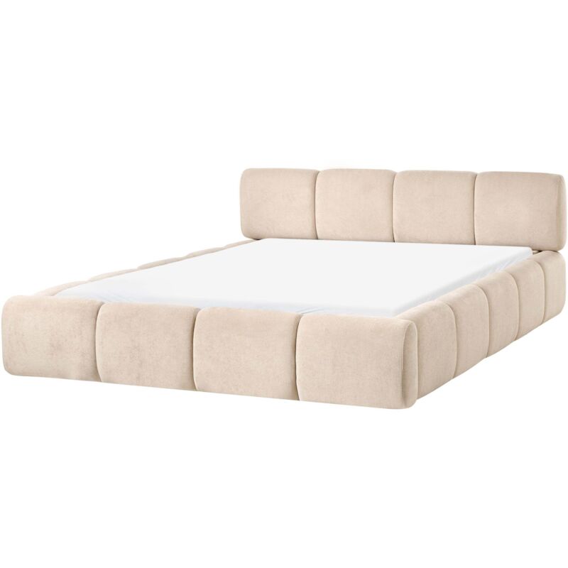 Beliani Bed Taupe Fabric Upholstery Eu King Size 5ft3 Scandinavian Modern Minimalist Design Soft Headboard Orville