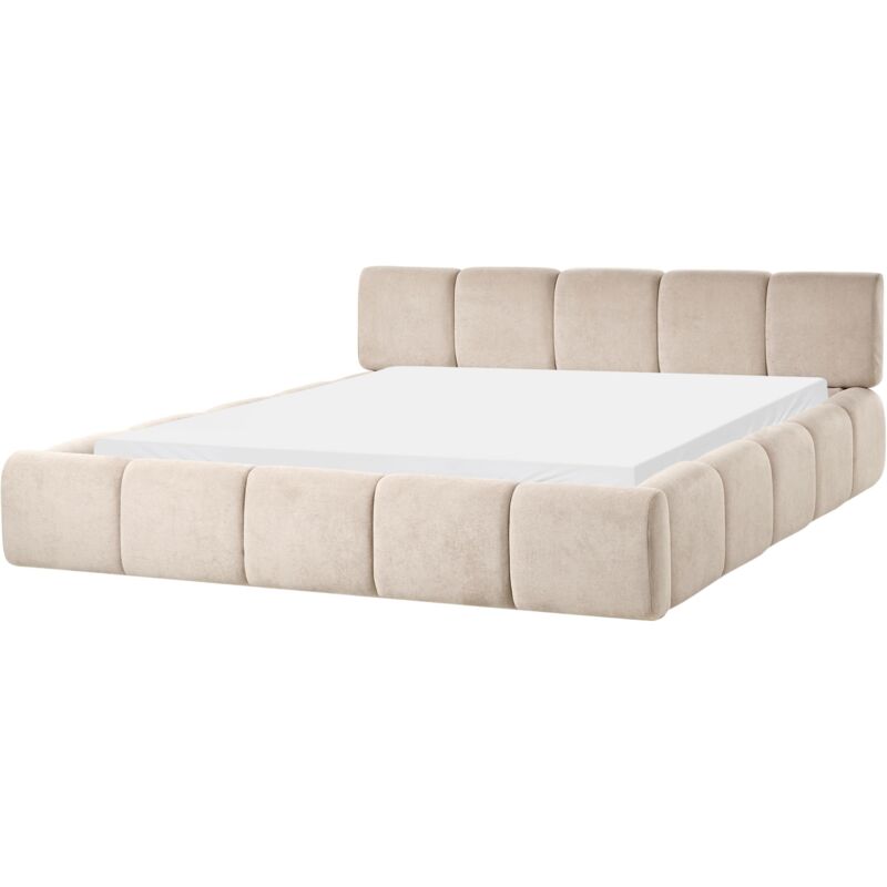 Beliani Bed Taupe Fabric Upholstery Eu King Size 6ft Scandinavian Modern Minimalist Design Soft Headboard Orville