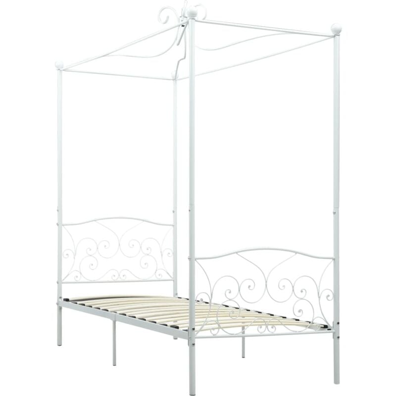 284468 Canopy Bed Frame without Mattress White Metal 90x200 cm Vidaxl