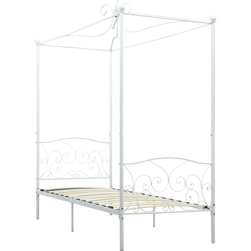 284469 Canopy Bed Frame without Mattress White Metal 100x200 cm vidaXL