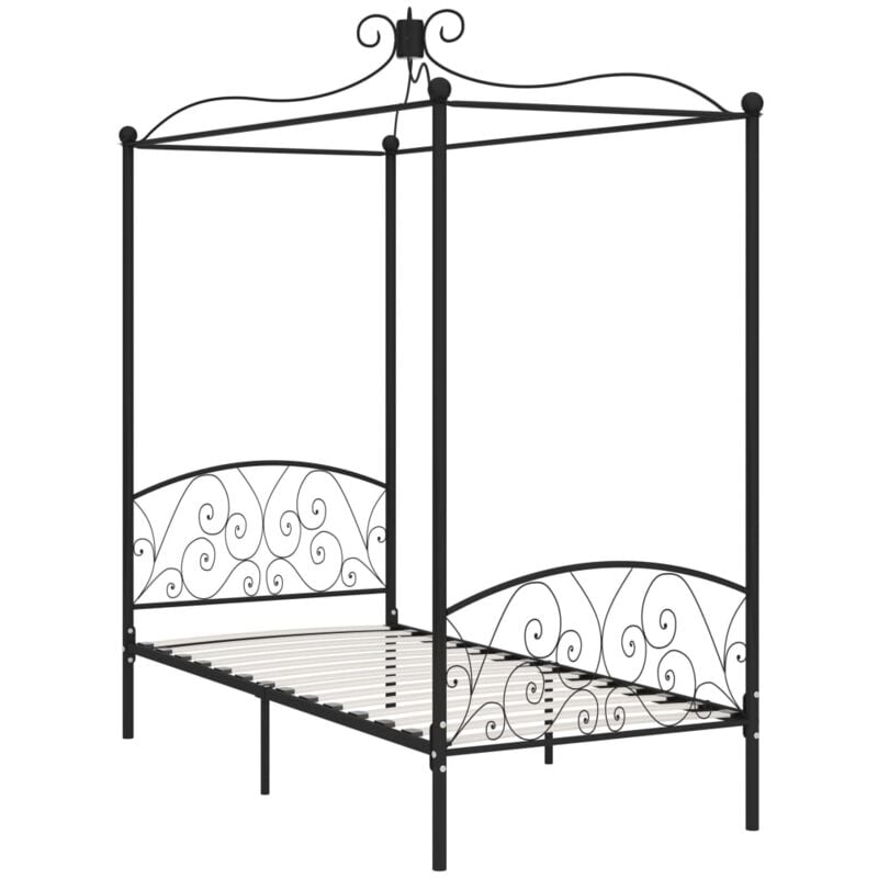 284475 Canopy Bed Frame without Mattress Black Metal 100x200 cm Vidaxl