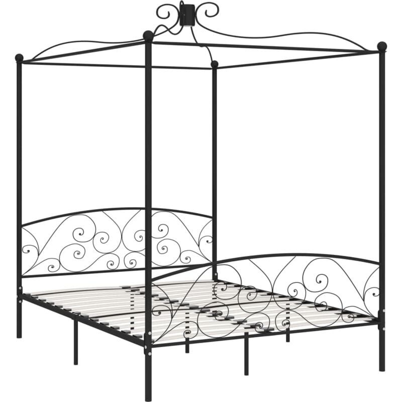 284479 Canopy Bed Frame without Mattress Black Metal 180x200 cm Super King vidaXL