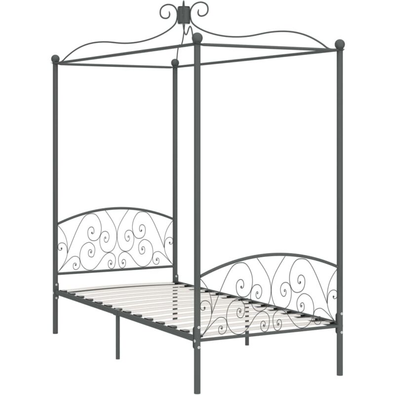 284480 Canopy Bed Frame without Mattress Grey Metal 90x200 cm vidaXL