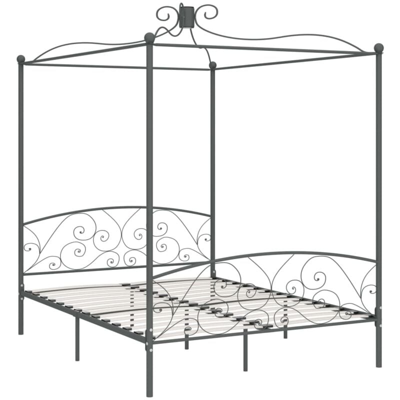 284484 Canopy Bed Frame without Mattress Grey Metal 160x200 cm vidaXL