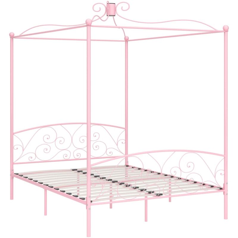 284490 Canopy Bed Frame without Mattress Pink Metal 160x200 cm Vidaxl