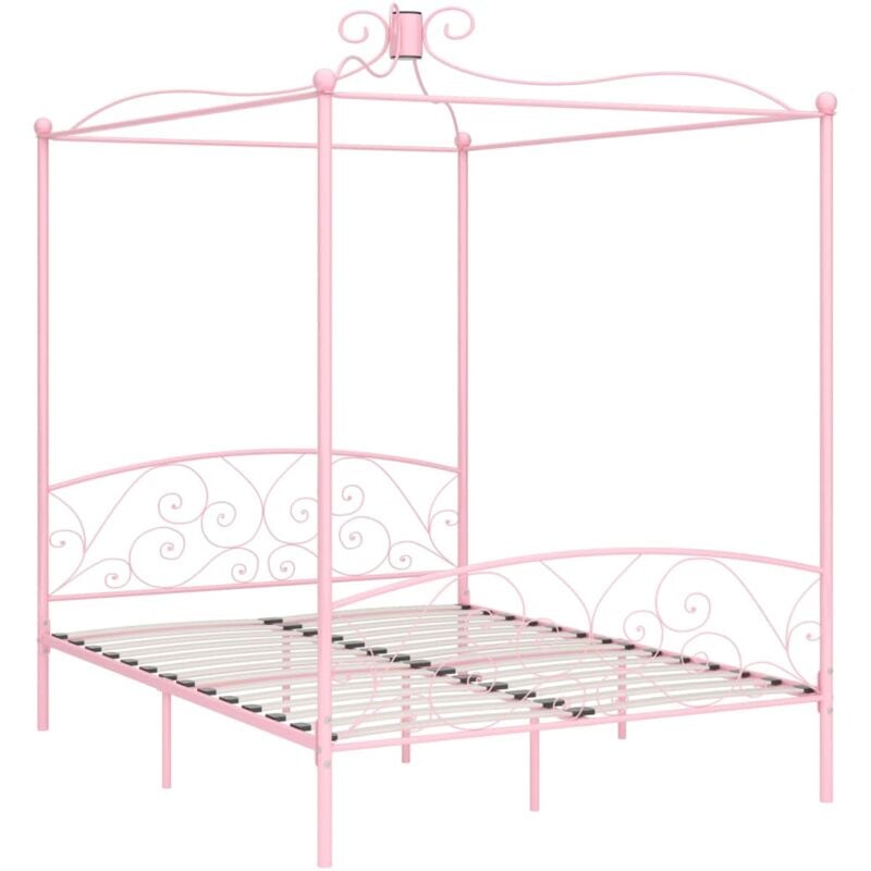 284491 Canopy Bed Frame without Mattress Pink Metal 180x200 cm Super King Vidaxl