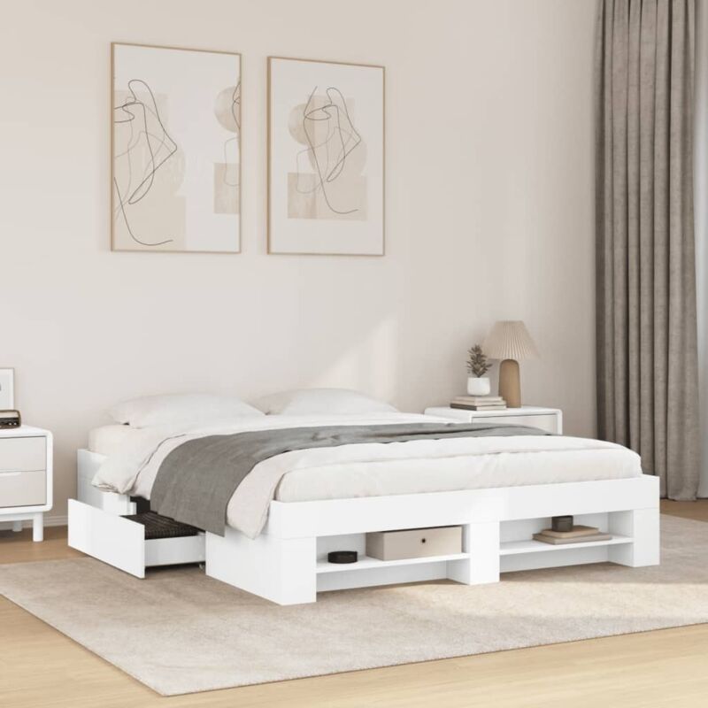 Bed Frame Without Mattress White 160x200 Cm Engineered Wood Vidaxl