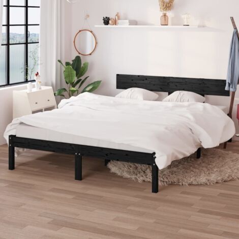 Bed Frame  Black  Solid pinewood  Double Bed  Durable  Bed Frame vidaXL
