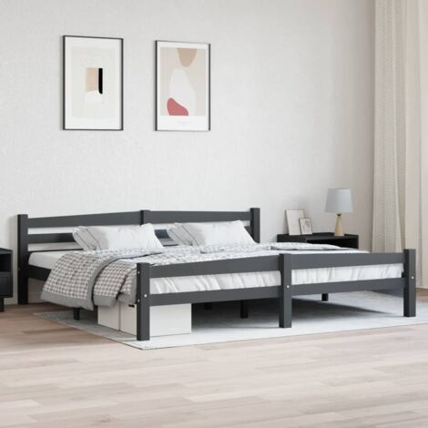 Bed Frame  Dark grey  Solid pinewood, plywood  Double  Durable vidaXL