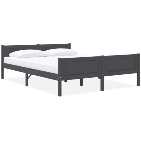Bed Frame  Grey  Solid pinewood, plywood  Double  Durable  Bed Frame vidaXL