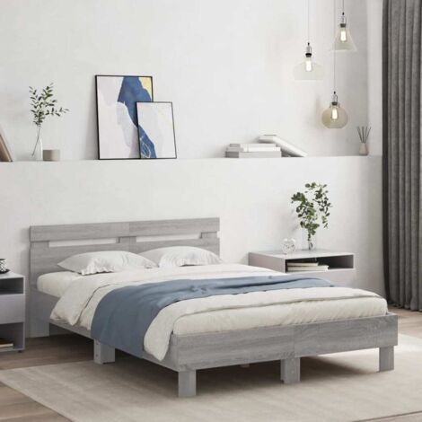 Bed Frame  Grey Sonoma  Engineered wood, Plywood  135x190 cm Double vidaXL