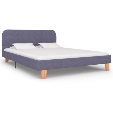 Bed Frame  Light Grey  Iron, Solid Wood, MDF, Polyester  Double vidaXL