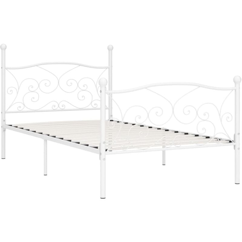 Bed Frame without Mattress with Slatted Base White Metal 100x200 cm Vidaxl