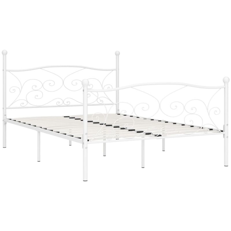 Bed Frame without Mattress with Slatted Base White Metal 120x200 cm vidaXL