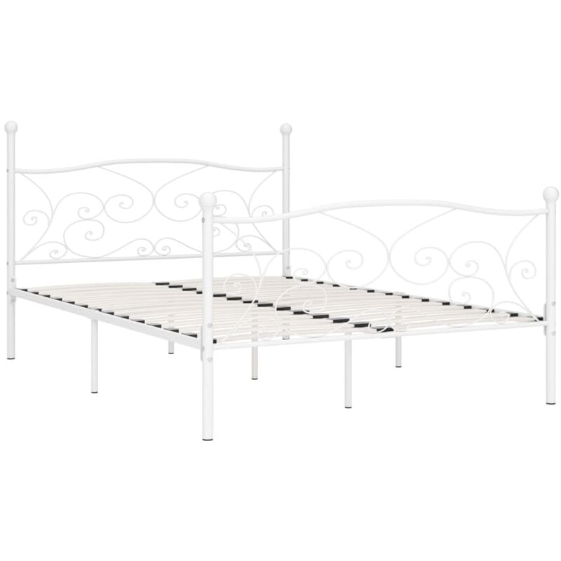 Bed Frame without Mattress with Slatted Base White Metal 140x200 cm vidaXL