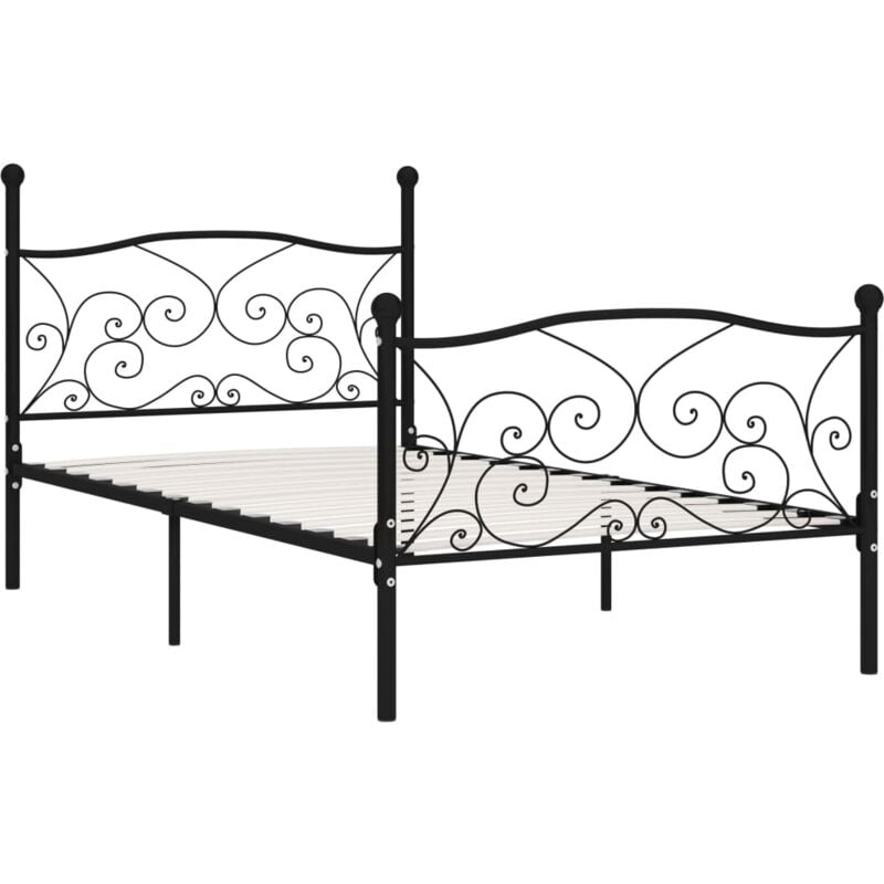 Bed Frame without Mattress with Slatted Base Black Metal 90x200 cm Vidaxl