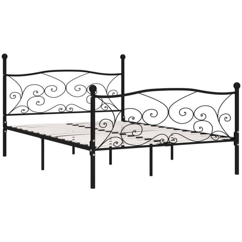 Bed Frame without Mattress with Slatted Base Black Metal 140x200 cm Vidaxl