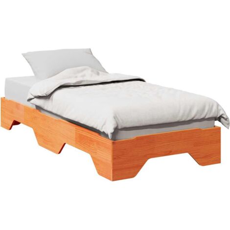 Bed Frame No Mattress Stackable Wax Brown 75x190 cm Small Single Solid Wood vidaXL