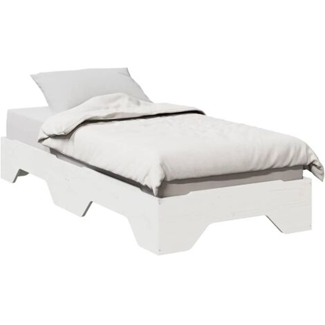 Bed Frame No Mattress Stackable White 75x190 cm Small Single Solid Wood vidaXL