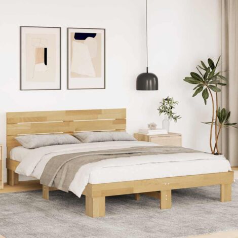 Bed Frame  Oak  Solid Oak Wood  Double  Bed Frame  Rectangular vidaXL