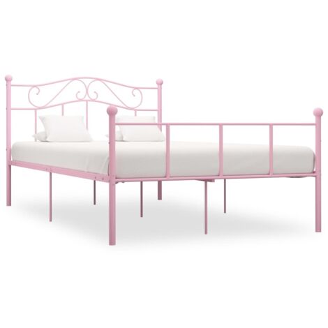 Bed Frame  Pink  Metal  Double  Durable  Bed Frame  Rectangular vidaXL