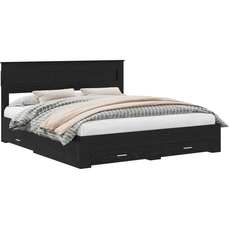 Bed Frame With Headboard Black Oak 180 X 200 Cm Engineered Wood Vidaxl